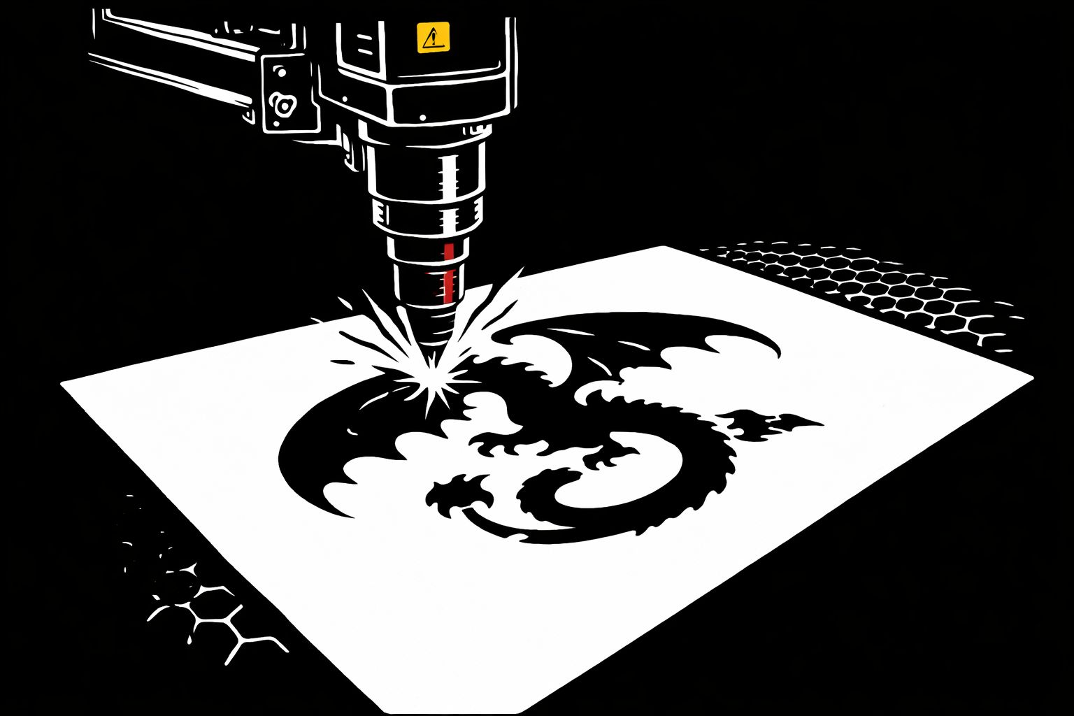 Laser cutter precision-cutting a stencil design